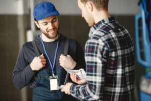 Local service technician taking a customer call from a Local Services Ads lead