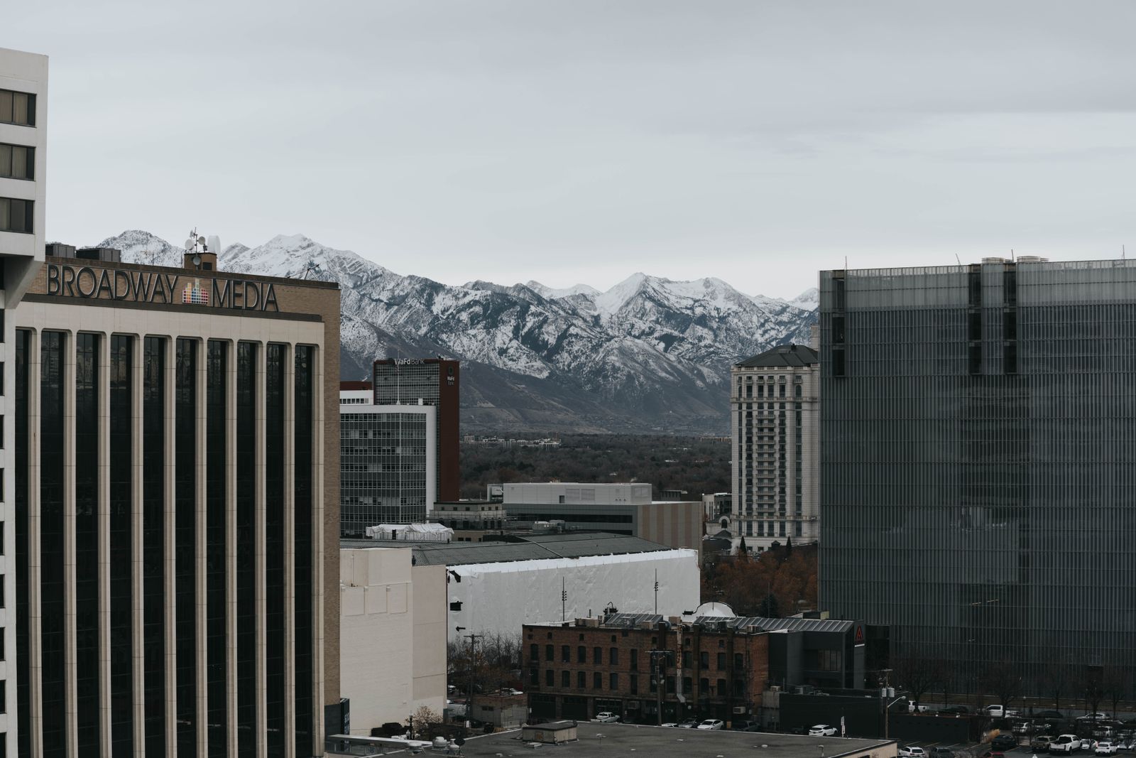 Salt Lake Valley skyline with the Wasatch Mountains