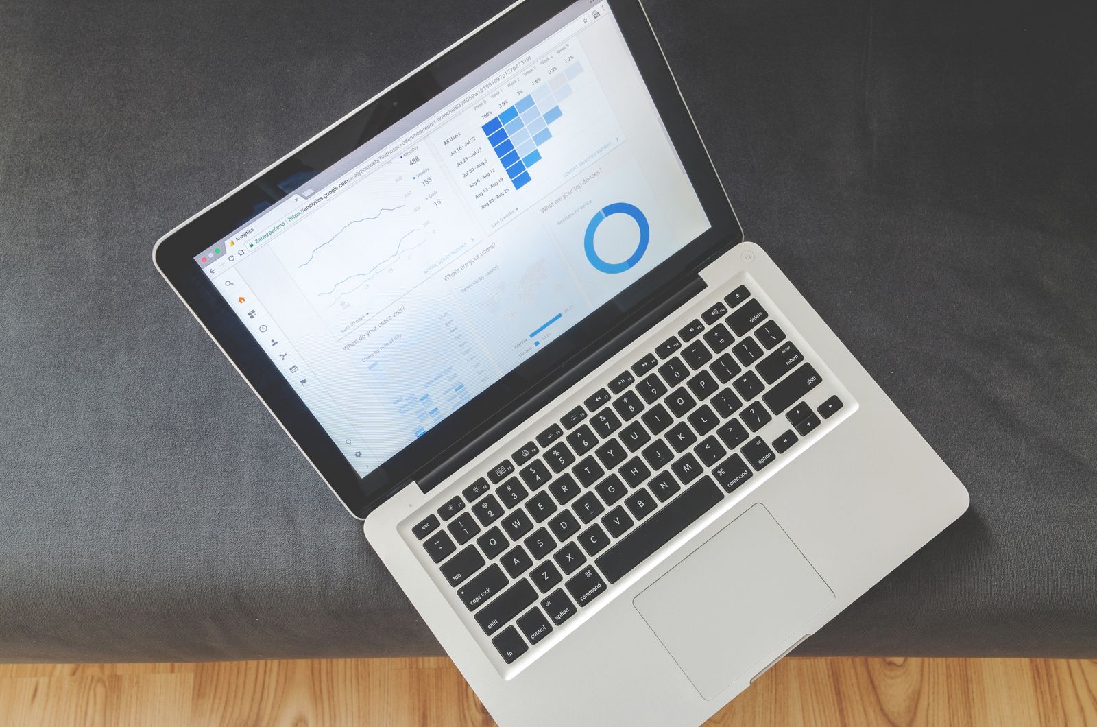 Laptop showing SEO analytics charts